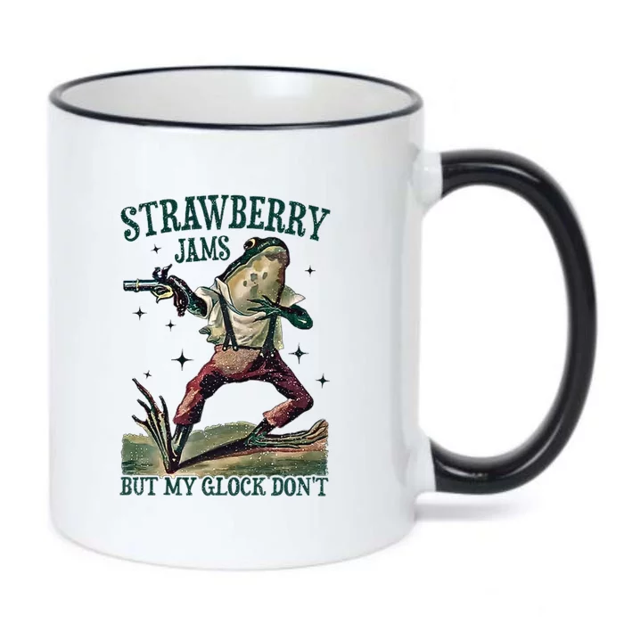 Strawberry Jams But My Pistol DonT Funny Frog Meme Black Color Changing Mug