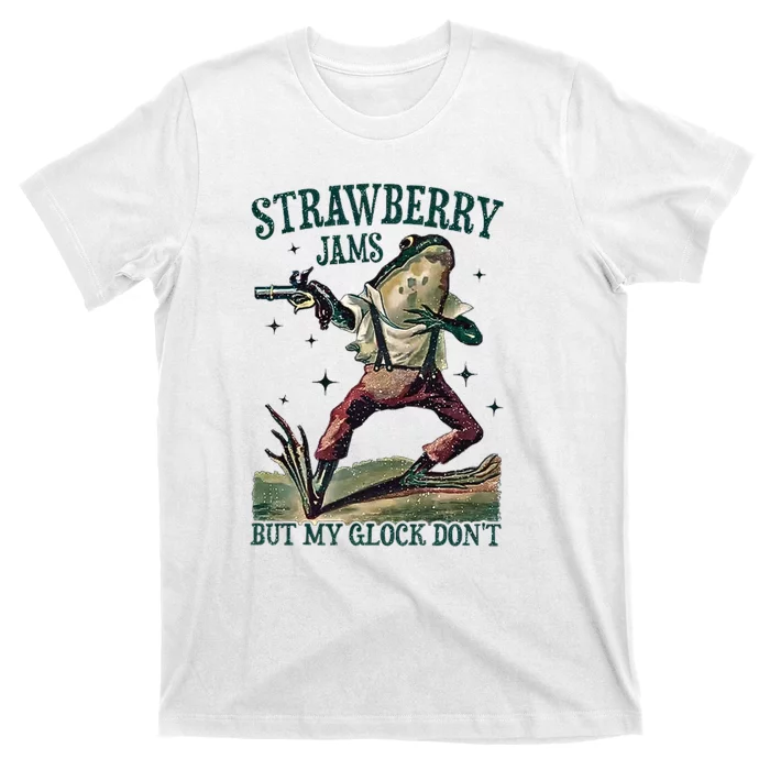 Strawberry Jams But My Pistol DonT Funny Frog Meme T-Shirt | TeeShirtPalace