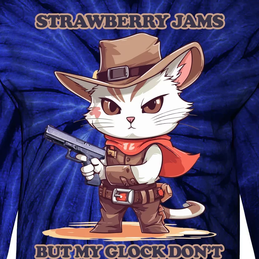 Strawberry Jams But My Gloc K Dont Cat Funny Tie-Dye Long Sleeve Shirt