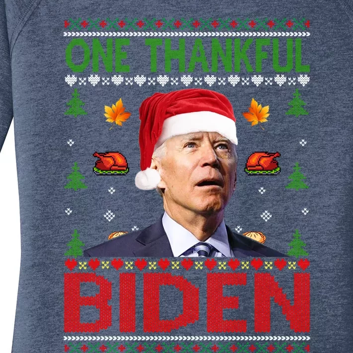 Santa Joe Biden One Thankful Biden Christmas Ugly Sweater Gift Women's Perfect Tri Tunic Long Sleeve Shirt