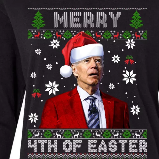 Santa Joe Biden Merry 4th Of Easter Funny FJB Anti Biden Ugly Christmas Sweater Womens Cotton Relaxed Long Sleeve T-Shirt