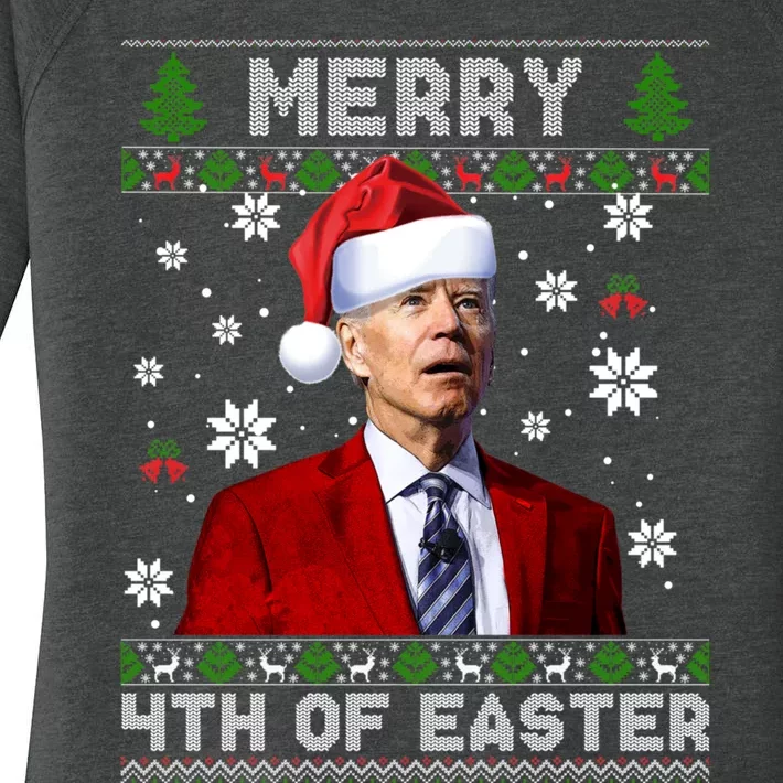 Santa Joe Biden Merry 4th Of Easter Funny FJB Anti Biden Ugly Christmas Sweater Women's Perfect Tri Tunic Long Sleeve Shirt