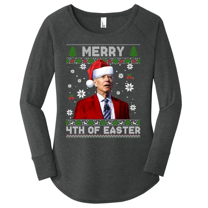 Santa Joe Biden Merry 4th Of Easter Funny FJB Anti Biden Ugly Christmas Sweater Women's Perfect Tri Tunic Long Sleeve Shirt