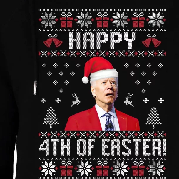 Santa Joe Biden Happy 4th Of Easter Funny FJB Anti Biden Ugly Christmas Sweater Womens Funnel Neck Pullover Hood