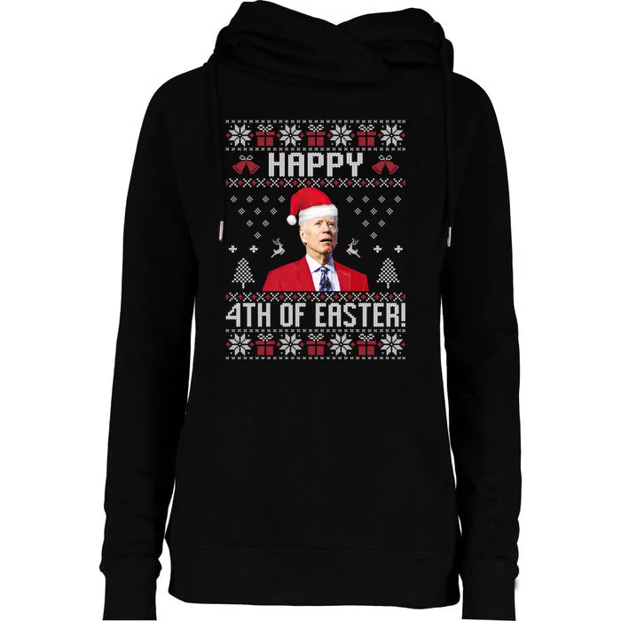 Santa Joe Biden Happy 4th Of Easter Funny FJB Anti Biden Ugly Christmas Sweater Womens Funnel Neck Pullover Hood