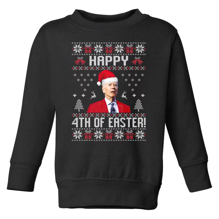 Santa Joe Biden Happy 4th Of Easter Funny FJB Anti Biden Ugly Christmas Sweater Toddler Sweatshirt