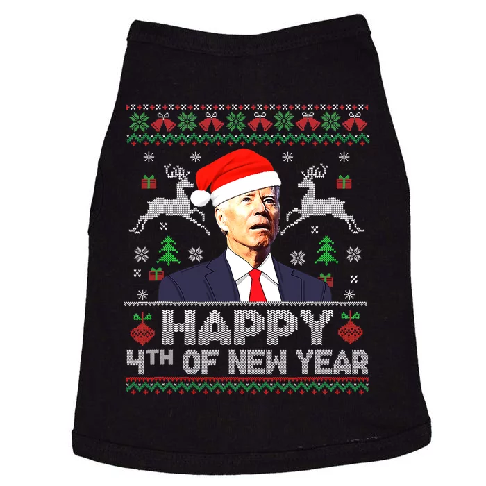 Santa Joe Biden Happy 4th of New Year Ugly Christmas Sweater Doggie Tank