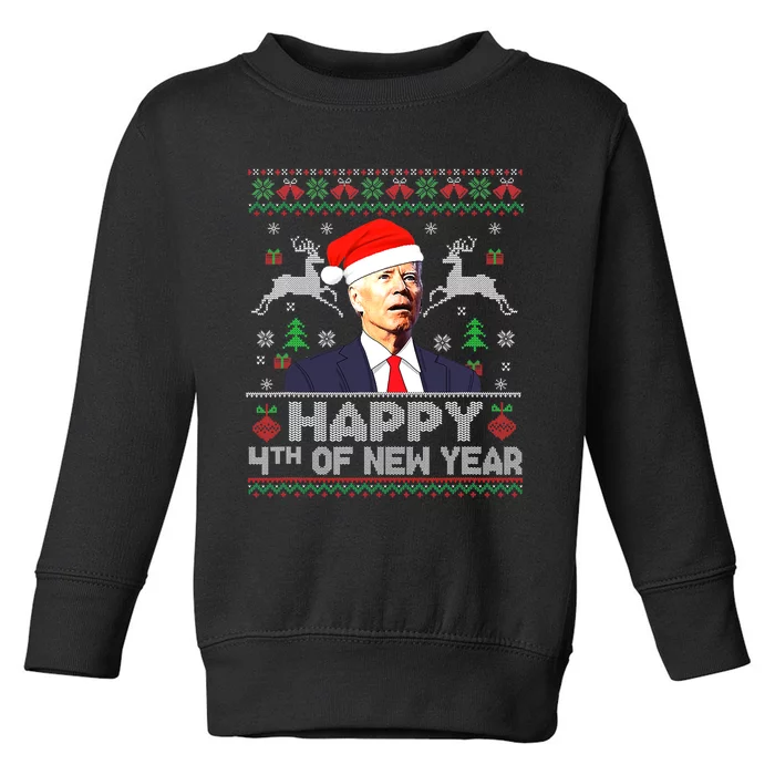 Santa Joe Biden Happy 4th of New Year Ugly Christmas Sweater Toddler Sweatshirt