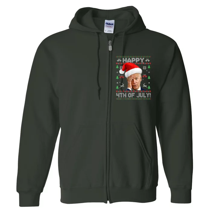 Santa Joe Biden Happy 4th Of July Funny Political Ugly Christmas Sweater Full Zip Hoodie