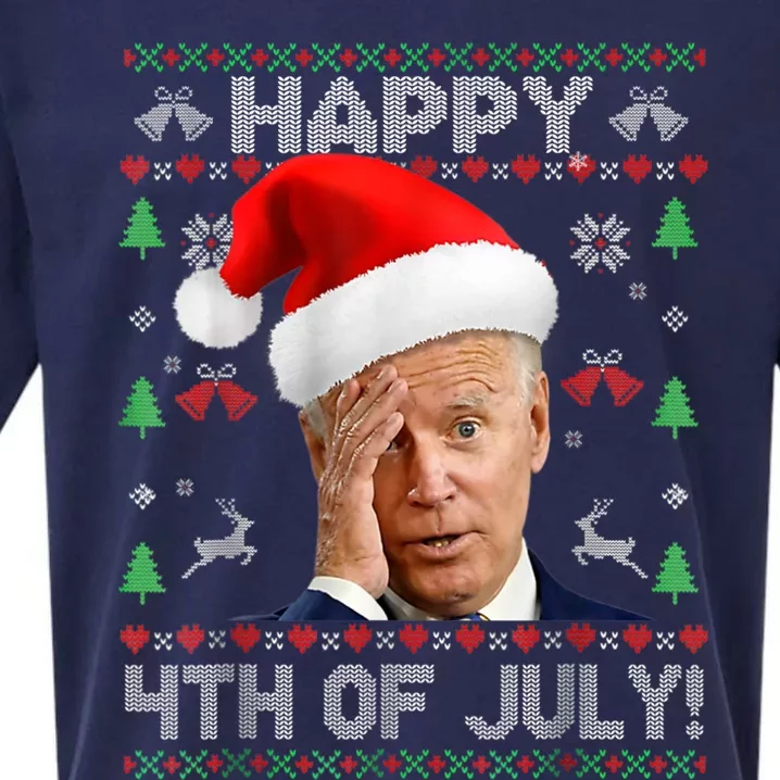 Santa Joe Biden Happy 4th Of July Funny Political Ugly Christmas Sweater Sueded Cloud Jersey T-Shirt