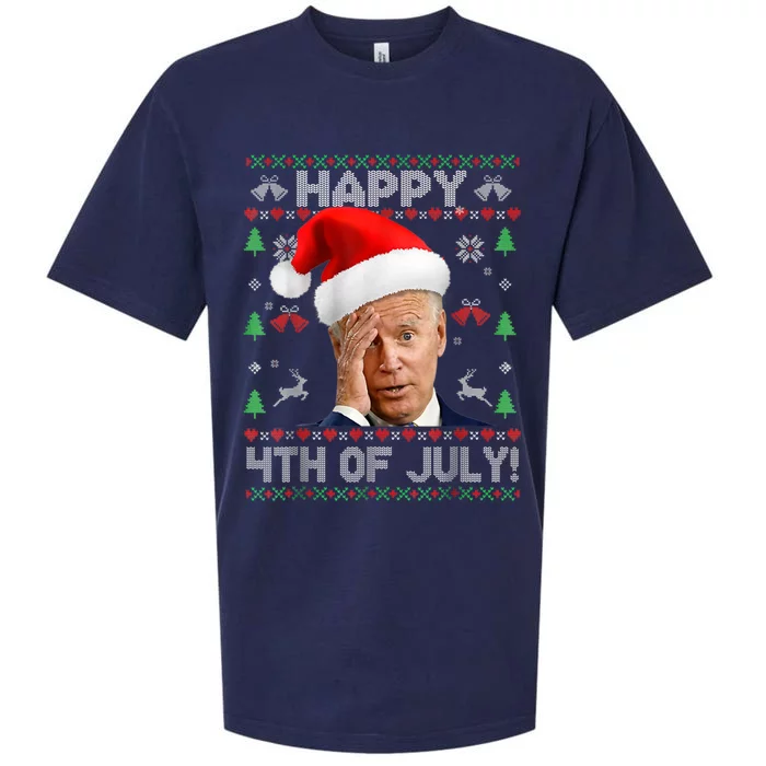 Santa Joe Biden Happy 4th Of July Funny Political Ugly Christmas Sweater Sueded Cloud Jersey T-Shirt