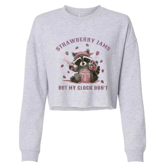 Strawberry Jams But My Dont Funny Raccoon Cropped Pullover Crew