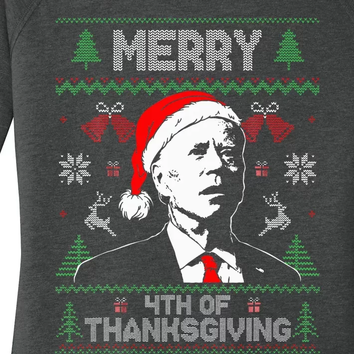 Santa Joe Biden Merry Thanksgiving Ugly Christmas Women's Perfect Tri Tunic Long Sleeve Shirt