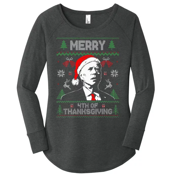 Santa Joe Biden Merry Thanksgiving Ugly Christmas Women's Perfect Tri Tunic Long Sleeve Shirt