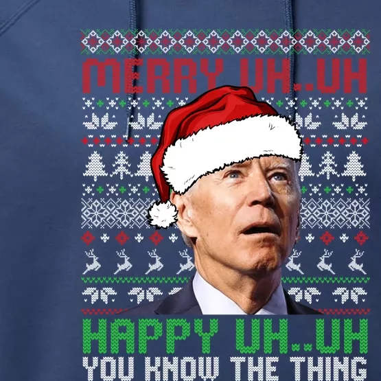 Santa Joe Biden Merry Uh Uh Christmas Ugly Sweater Gift Performance Fleece Hoodie