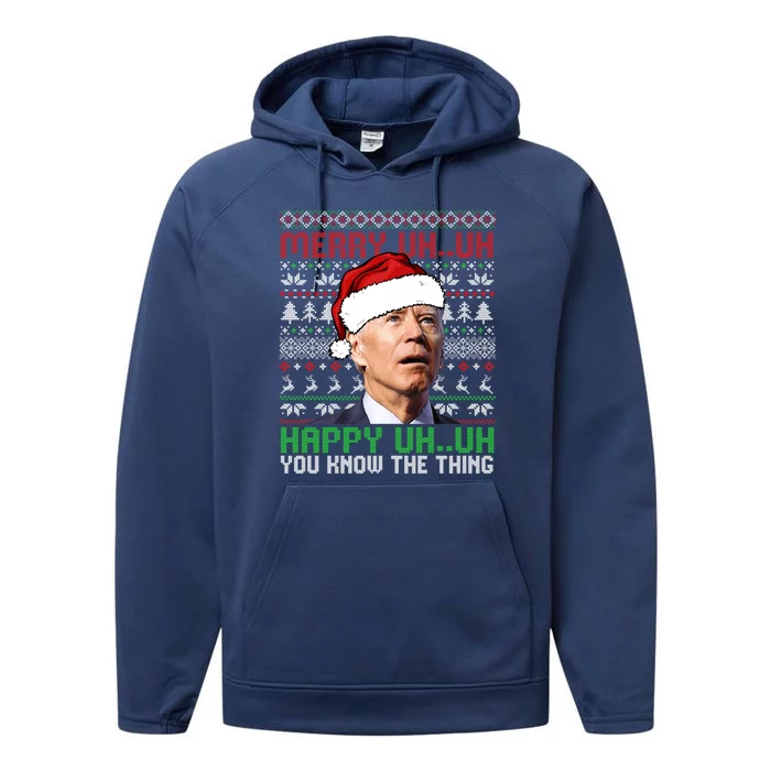 Santa Joe Biden Merry Uh Uh Christmas Ugly Sweater Gift Performance Fleece Hoodie