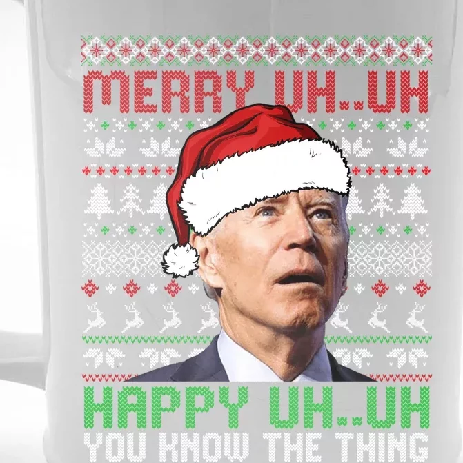 Santa Joe Biden Merry Uh Uh Christmas Ugly Sweater Gift Front & Back Beer Stein