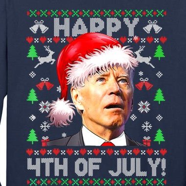 Santa Joe Biden Happy 4th Of July Ugly Christmas Biden Christmas Tall Long Sleeve T-Shirt