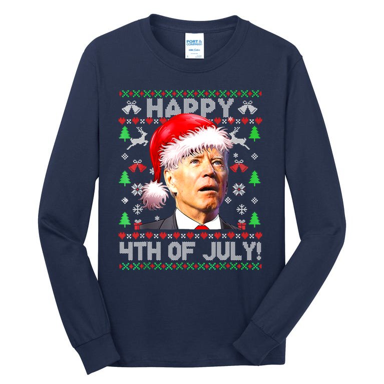 Santa Joe Biden Happy 4th Of July Ugly Christmas Biden Christmas Tall Long Sleeve T-Shirt
