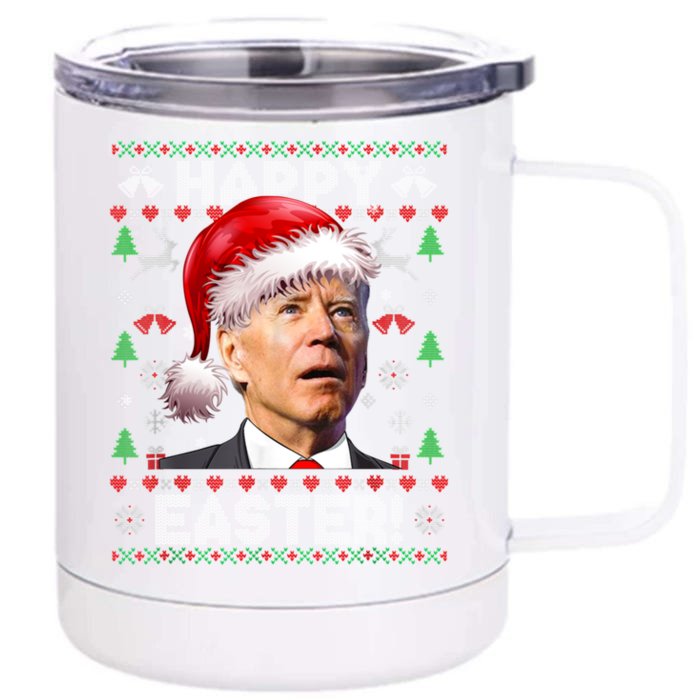 Santa Joe Biden Happy Easter Ugly Christmas Sweater Front & Back 12oz Stainless Steel Tumbler Cup