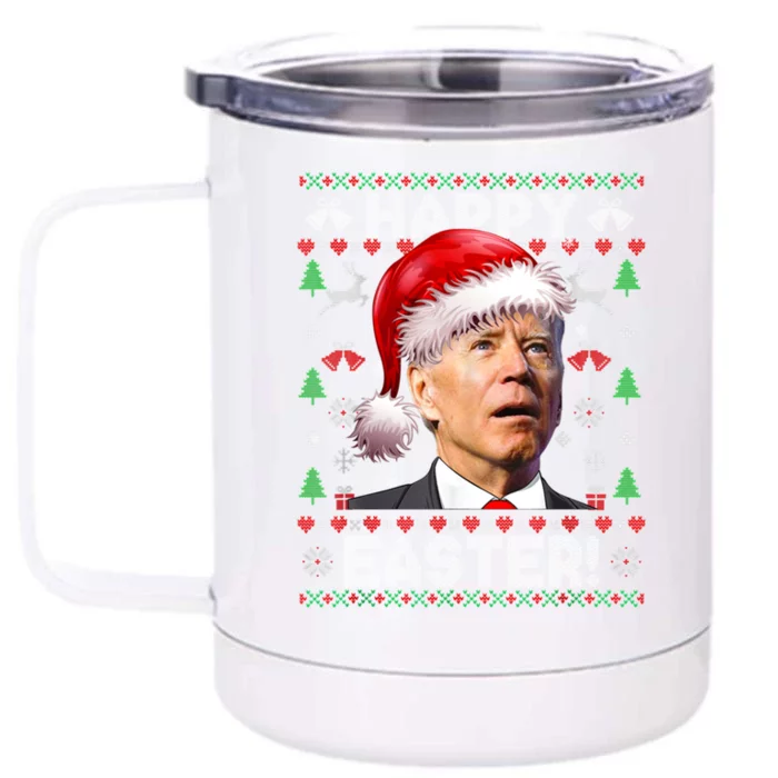 Santa Joe Biden Happy Easter Ugly Christmas Sweater Front & Back 12oz Stainless Steel Tumbler Cup