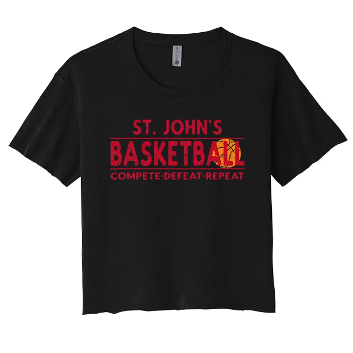 St. Johns Basketball Compete Defeat Repeat Women's Crop Top Tee