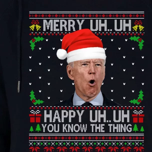 Santa Joe Biden Merry Uh Uh Christmas Ugly Sweater Womens Funnel Neck Pullover Hood