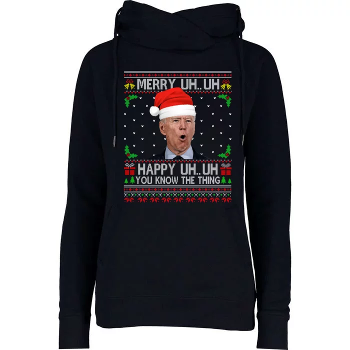 Santa Joe Biden Merry Uh Uh Christmas Ugly Sweater Womens Funnel Neck Pullover Hood