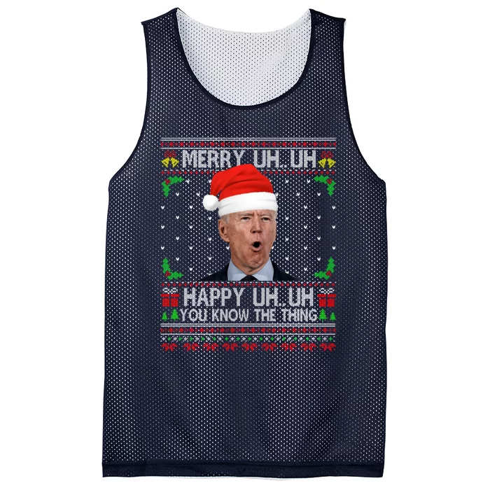 Santa Joe Biden Merry Uh Uh Christmas Ugly Sweater Mesh Reversible Basketball Jersey Tank