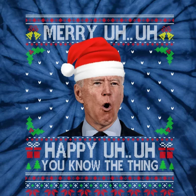 Santa Joe Biden Merry Uh Uh Christmas Ugly Sweater Tie-Dye T-Shirt