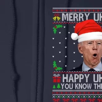 Santa Joe Biden Merry Uh Uh Christmas Ugly Sweater Full Zip Hoodie