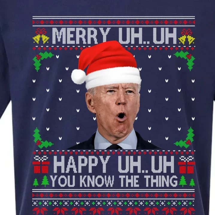 Santa Joe Biden Merry Uh Uh Christmas Ugly Sweater Sueded Cloud Jersey T-Shirt