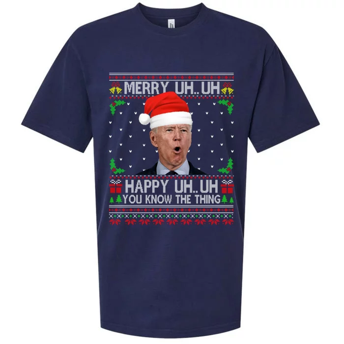 Santa Joe Biden Merry Uh Uh Christmas Ugly Sweater Sueded Cloud Jersey T-Shirt