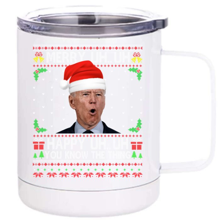 Santa Joe Biden Merry Uh Uh Christmas Ugly Sweater Front & Back 12oz Stainless Steel Tumbler Cup