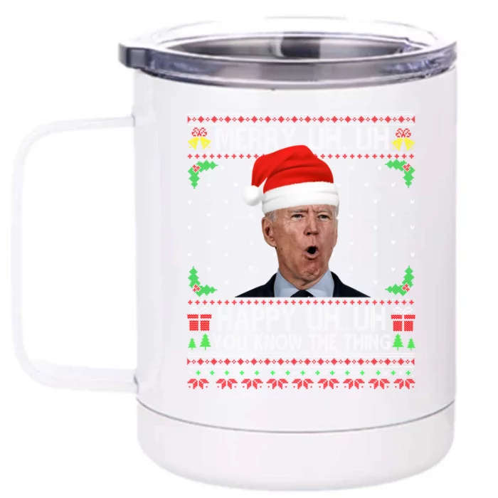 Santa Joe Biden Merry Uh Uh Christmas Ugly Sweater Front & Back 12oz Stainless Steel Tumbler Cup