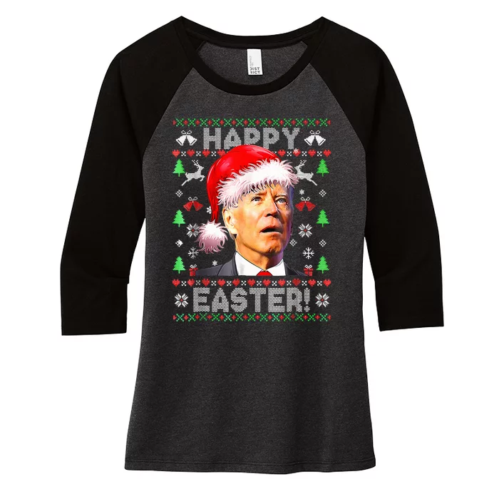 Santa Joe Biden Happy Easter Ugly Christmas Women's Tri-Blend 3/4-Sleeve Raglan Shirt