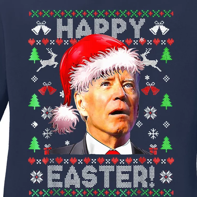 Santa Joe Biden Happy Easter Ugly Christmas Ladies Long Sleeve Shirt