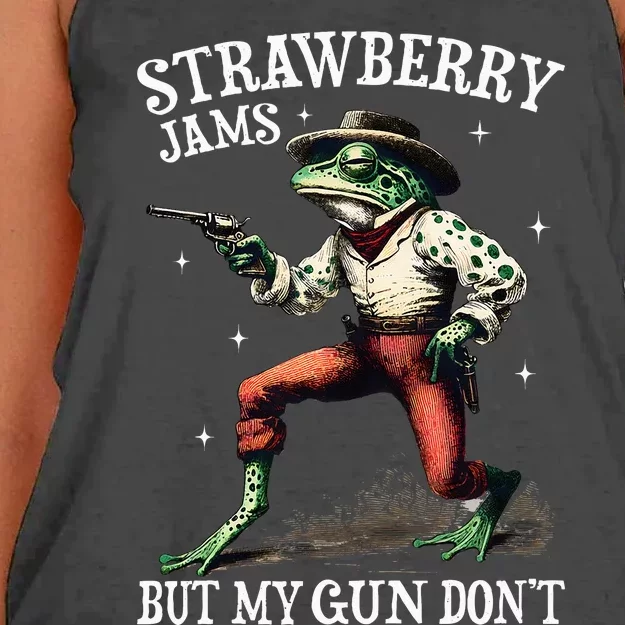 Strawberry Jams But My Gun DonT Women's Knotted Racerback Tank