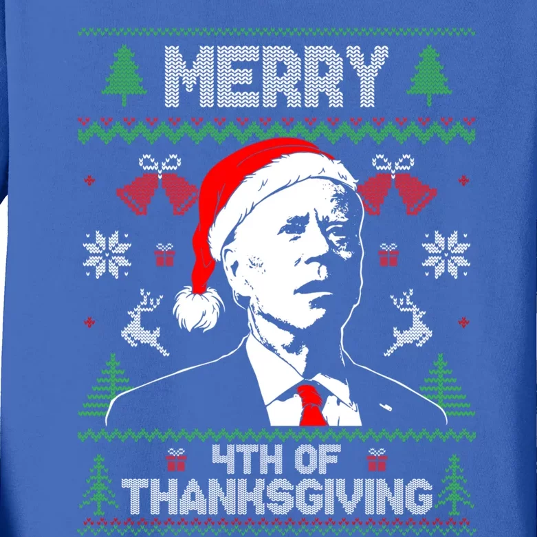 Santa Joe Biden Merry Thanksgiving Ugly Christmas Gift Kids Long Sleeve Shirt