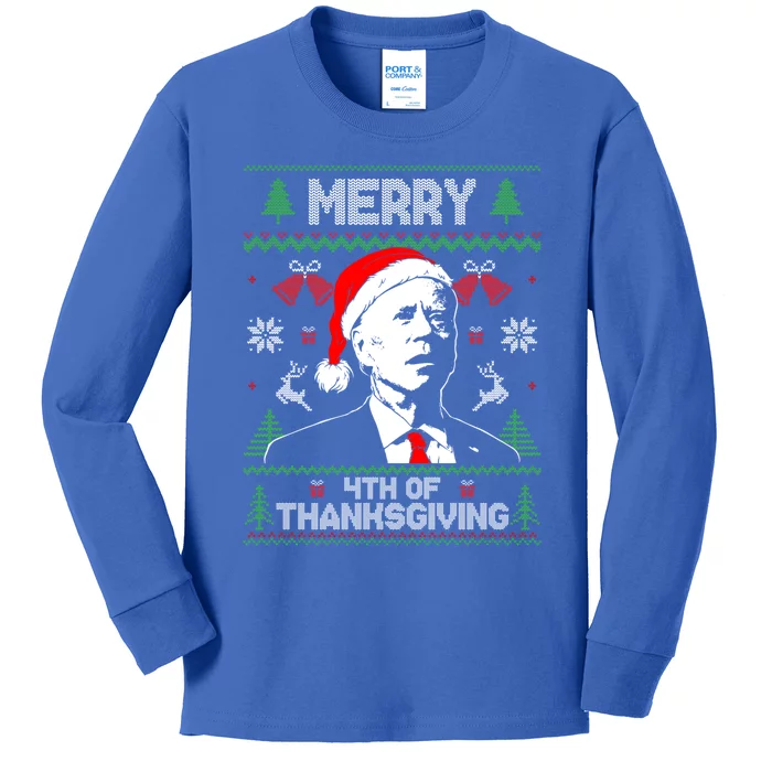 Santa Joe Biden Merry Thanksgiving Ugly Christmas Gift Kids Long Sleeve Shirt