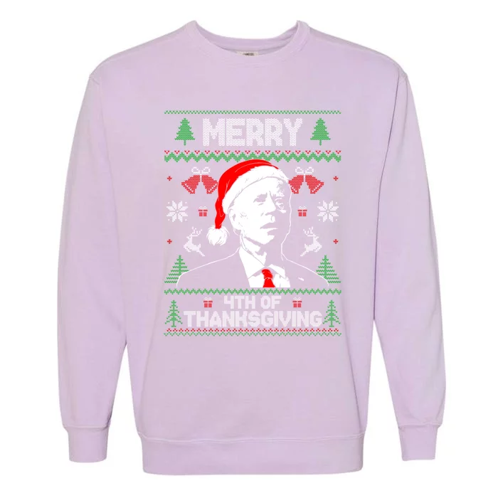 Santa Joe Biden Merry Thanksgiving Ugly Christmas Gift Garment-Dyed Sweatshirt