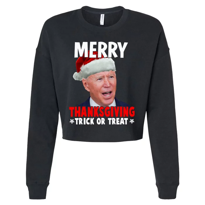 Santa Joe Biden Merry Thanksgiving Christmas Ugly Sweater Cropped Pullover Crew