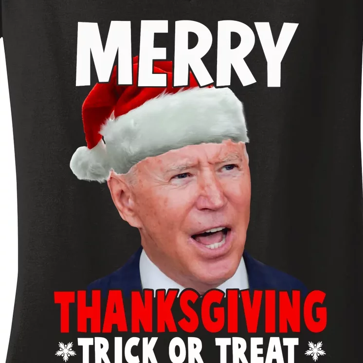 Santa Joe Biden Merry Thanksgiving Christmas Ugly Sweater Women's V-Neck T-Shirt