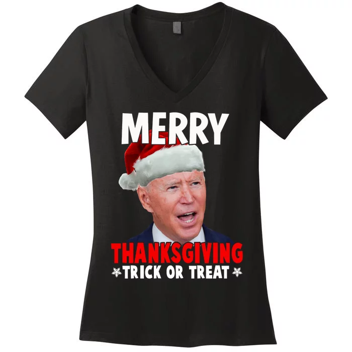 Santa Joe Biden Merry Thanksgiving Christmas Ugly Sweater Women's V-Neck T-Shirt