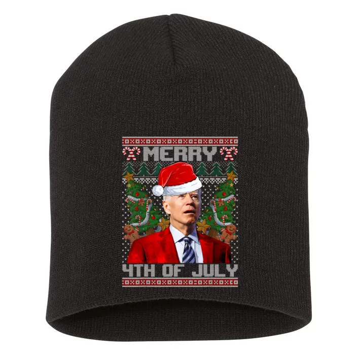 Santa Joe Biden Merry 4th Of July Ugly Christmas Sweaters Short Acrylic Beanie