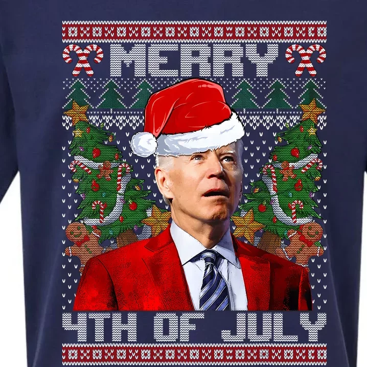 Santa Joe Biden Merry 4th Of July Ugly Christmas Sweaters Sueded Cloud Jersey T-Shirt