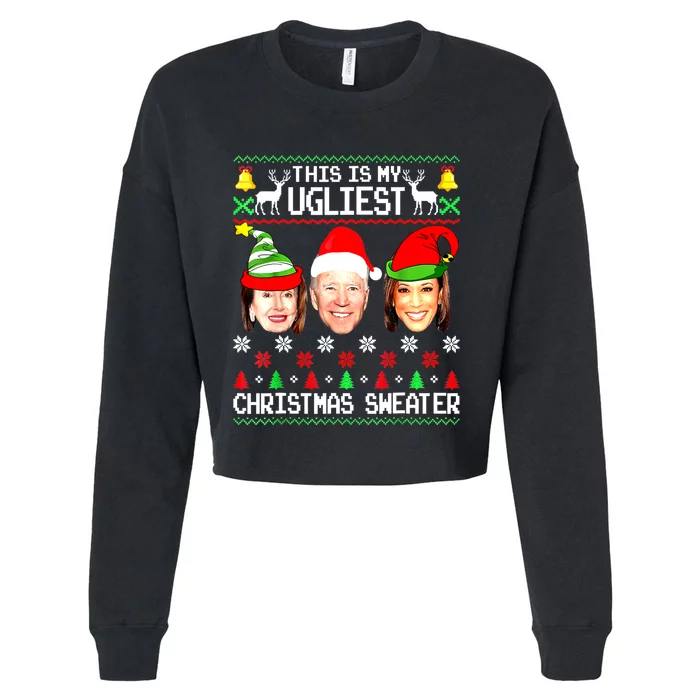 Santa Joe Biden This Is My Ugliest Christmas Sweater Ugly Cropped Pullover Crew