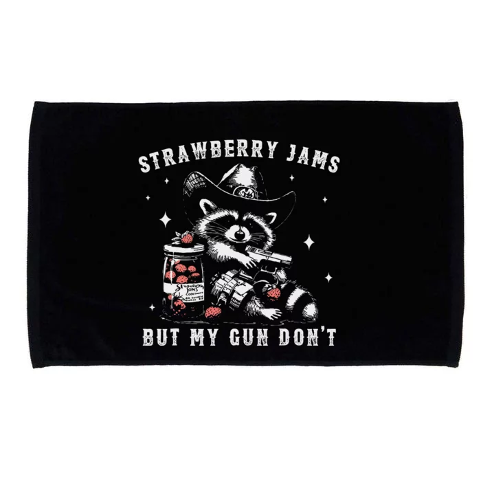 Strawberry Jams But My Gun Dont Raccoon Feral Silly Unhinged Gift Microfiber Hand Towel