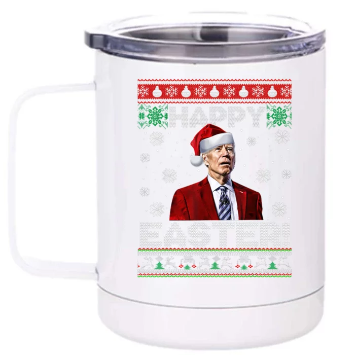 Santa Joe Biden Happy Easter Ugly Sweater Funny Christmas Sweatshirt Front & Back 12oz Stainless Steel Tumbler Cup