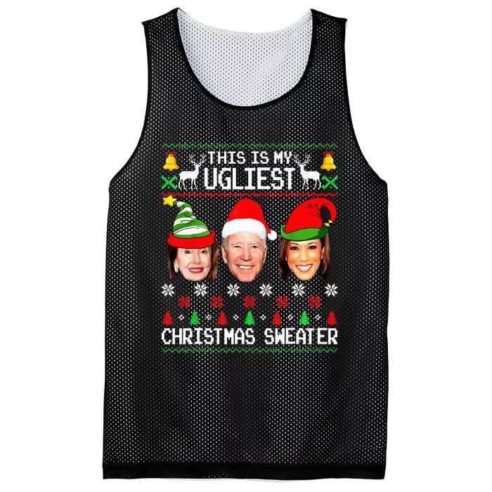 Santa Joe Biden This Is My Ugliest Christmas Sweater Ugly Mesh Reversible Basketball Jersey Tank